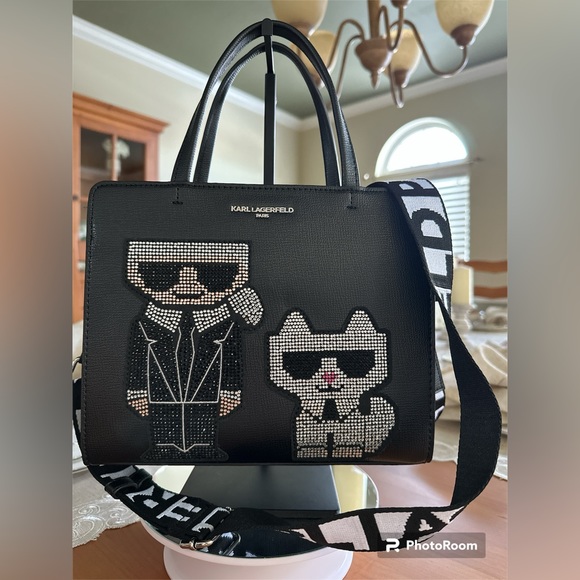 Karl Lagerfeld shoulder bag black with rhinestones NWT! - Picture 3 of 7